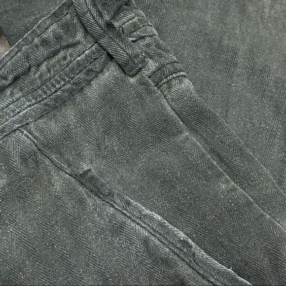 Free People Army Green Herringbone Distressed Relaxed Pants Size 4 - Picture 9 of 12